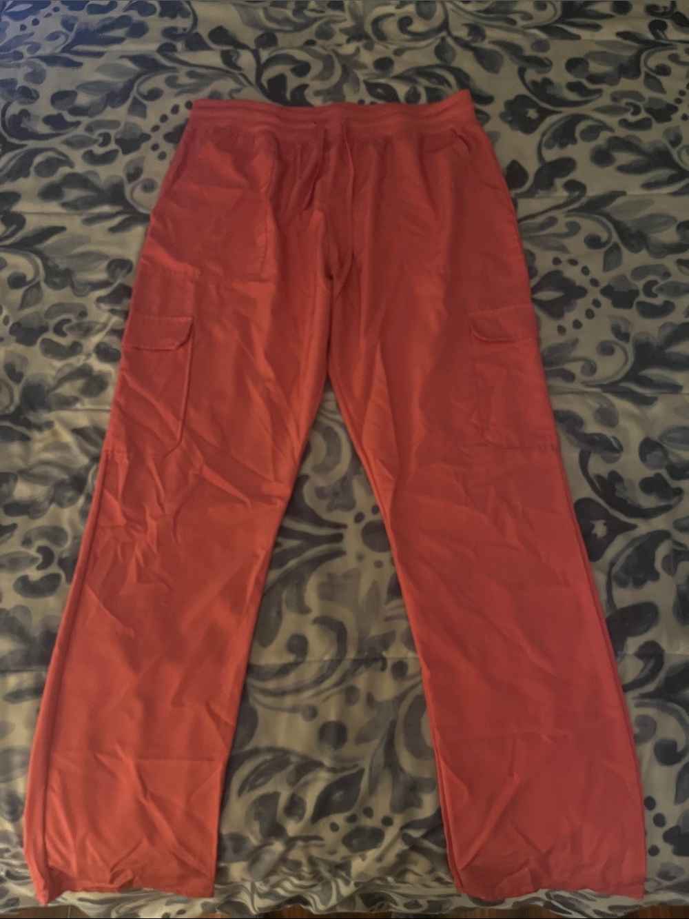 Wide-Leg Cargo Pants for Women in Coral Red